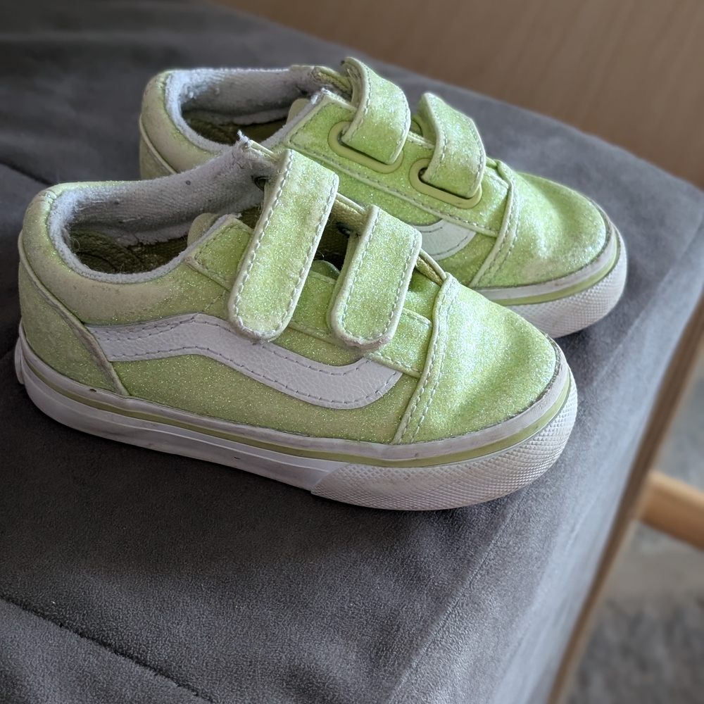 Toddler Sparkly Green Vans Velcro Sneakers
